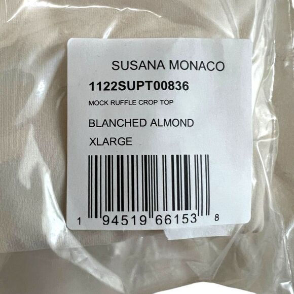 NEW Susana Monaco Mock Ruffle Sleeve Crop Top in Blanched Almond XL - Picture 4 of 5